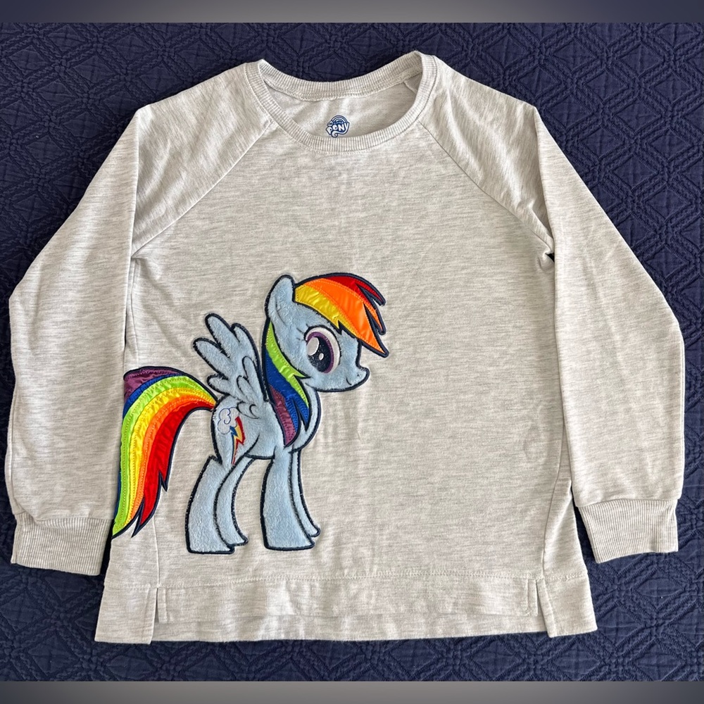 🌈 My Little Pony Grey Heather Girls Pullover Sweater Girls Size XL 14/16